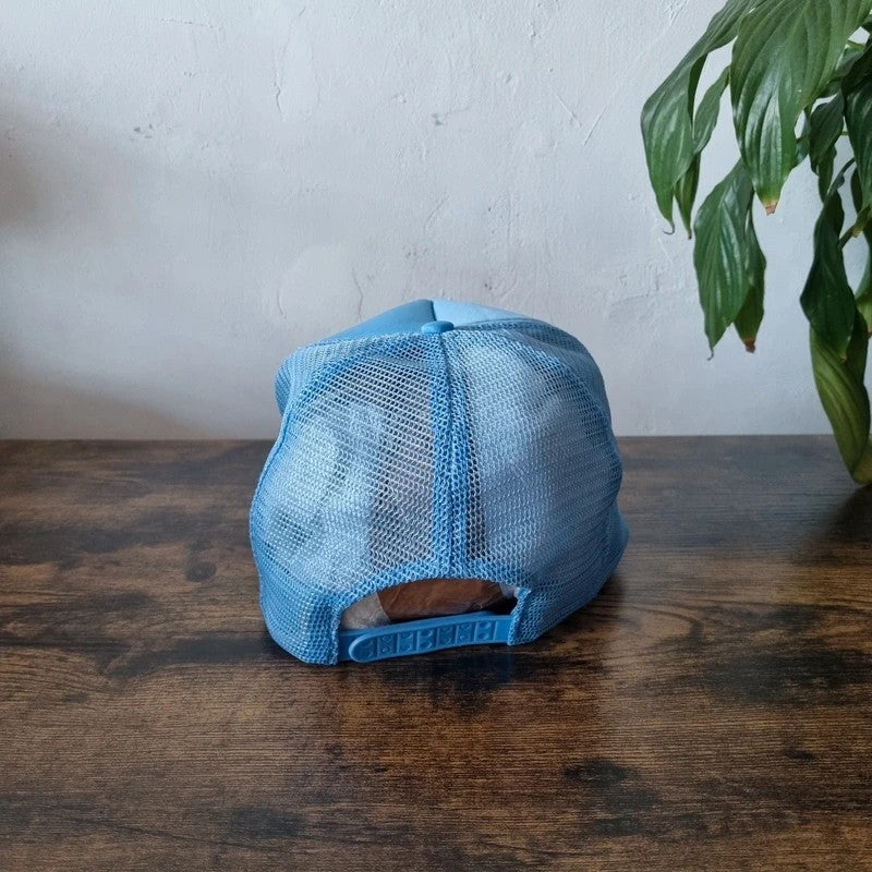 Vintage American Trucker Hat Snapback cap one size adjustable cunningham sandblasting blue