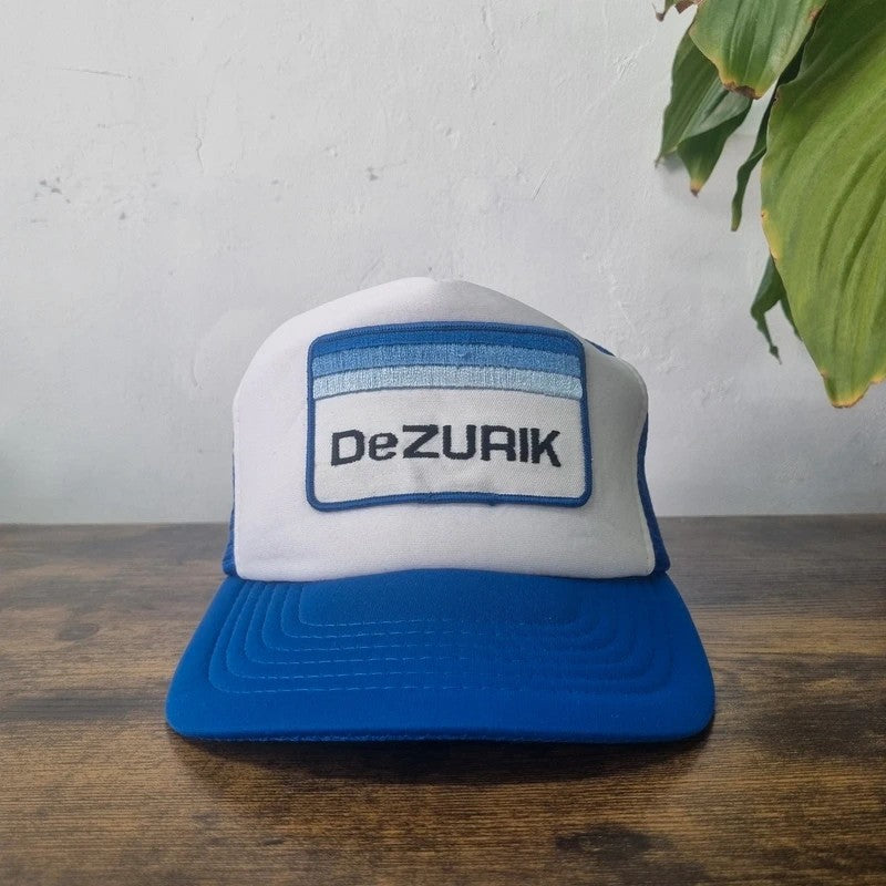 Vintage American Trucker Hat Snapback cap one size adjustable blue white De Zurik