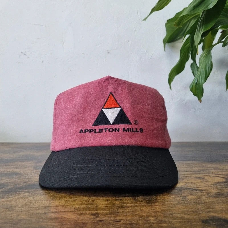 Vintage American Baseball Hat Snapback cap one size adjustable red black Appleton mills