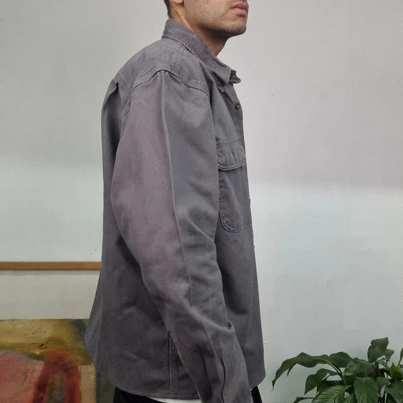Carhartt Boxy Fit Cropped over Shirt heavy weight long Sleeve Long XL plain Grey Button