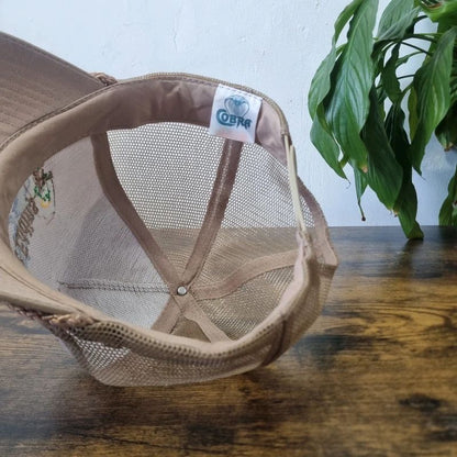 Vintage American Trucker Hat Snapback cap one size adjustable beige lake eddins fishing