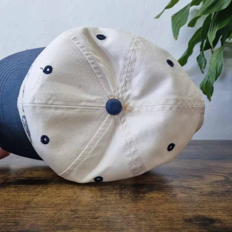 Vintage American Baseball Hat Snapback cap one size adjustable cream blue trout fish