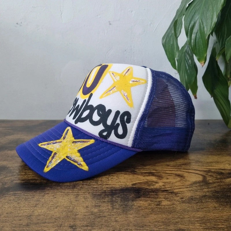 Vintage American Trucker Hat Snapback cap one size adjustable y2k HSU Cowboys purple white