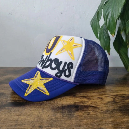 Vintage American Trucker Hat Snapback cap one size adjustable y2k HSU Cowboys purple white