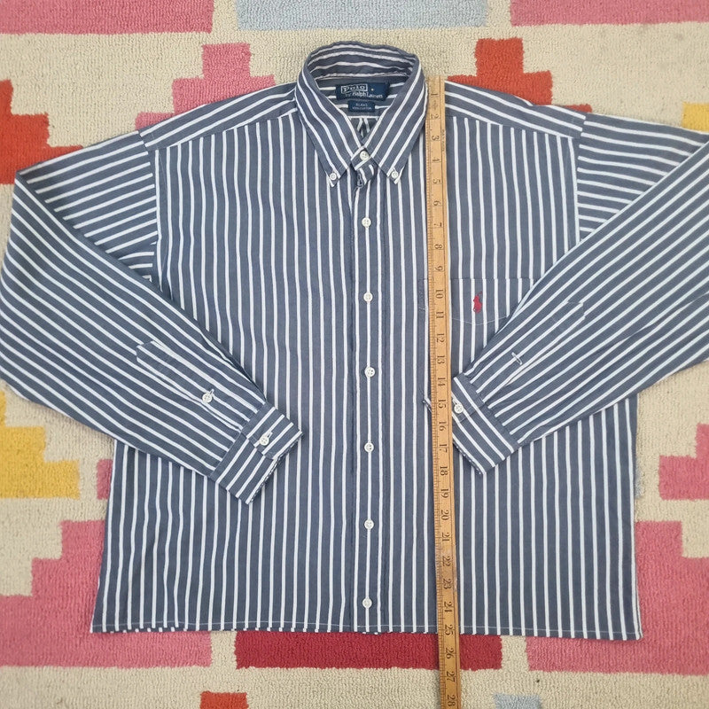 Vintage Ralph Lauren Boxy Fit Cropped Shirt Long Sleeve Medium striped Black Button Up Skater Y2K