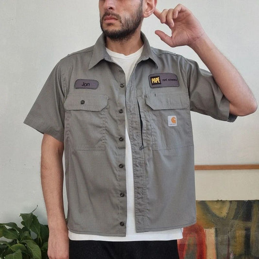 Carhartt Boxy Fit Cropped Shirt Short Sleeve Medium plain Grey Button Up Skater Y2K Surf