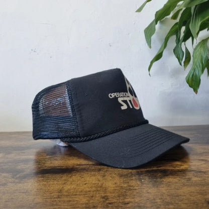 Vintage American Trucker Hat Snapback cap one size adjustable black operation stop