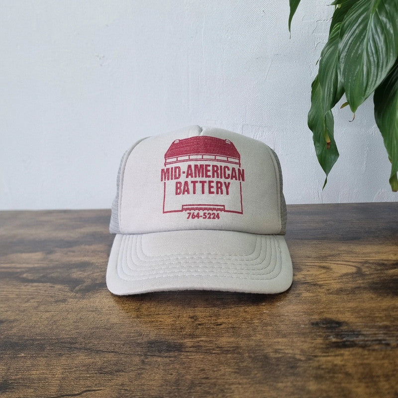 Vintage Mid American Battery Trucker Cap snapback hat grey one size adjustable mens