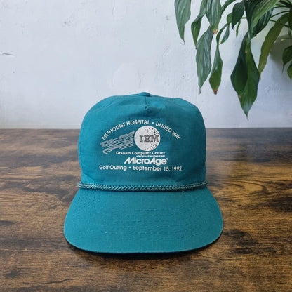 Vintage American Trucker Hat Snapback cap one size adjustable green IBM golf