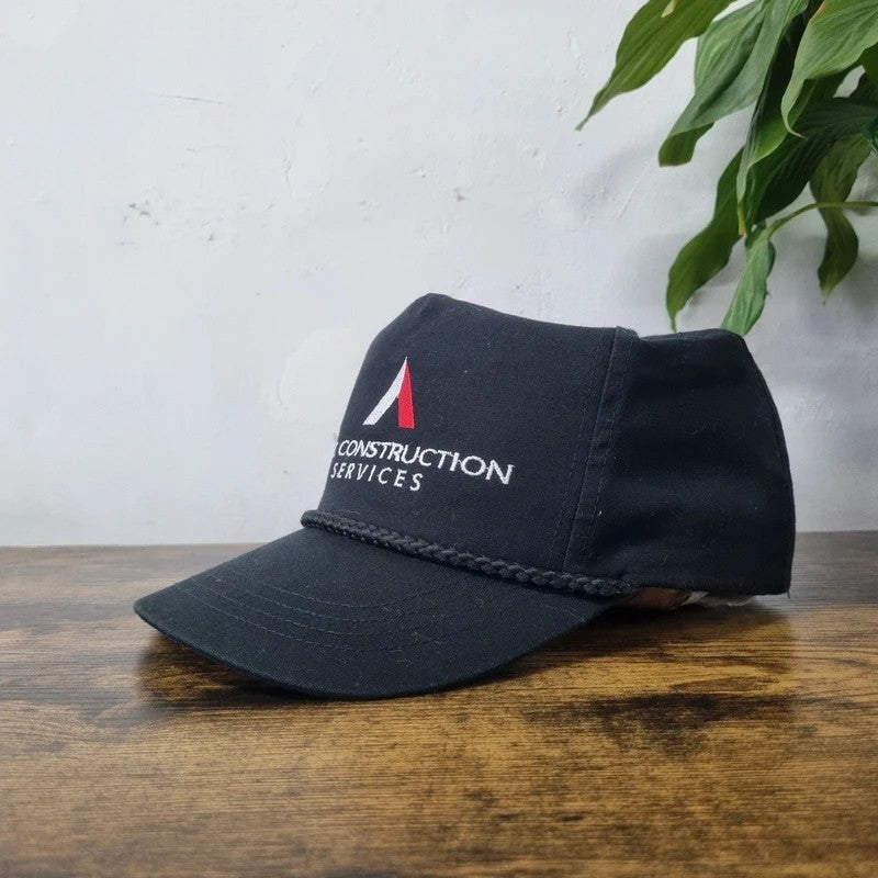 Vintage American Trucker Hat Snapback cap one size adjustable black atc construction service