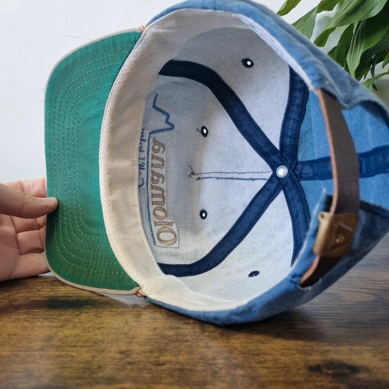 Vintage American Trucker Hat Snapback cap one size adjustable blue beige olomana
