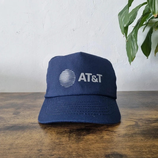 Vintage American Trucker Hat Snapback cap one size adjustable At&T navy