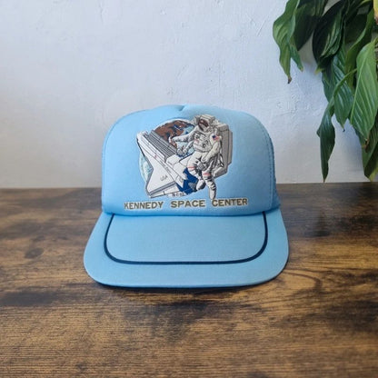 Vintage American Trucker Hat Snapback cap one size adjustable blue Kennedy space centre y2k