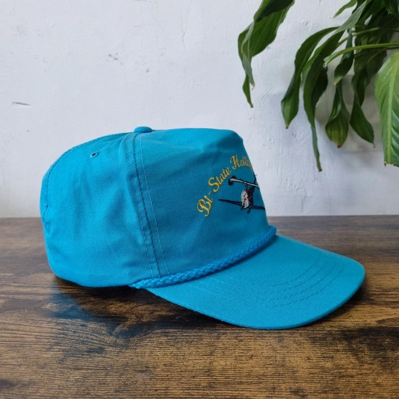 Vintage American Trucker Hat Snapback cap one size blue bi state helicopter