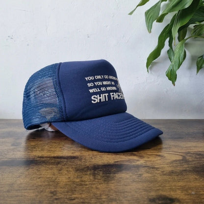 Vintage American Trucker Hat Snapback cap one size adjustable navy shi faced