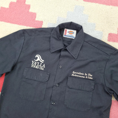 Vintage Dickies Boxy Fit Cropped Shirt Short Sleeve Medium plain Black Button Up Skater Y2K Surf