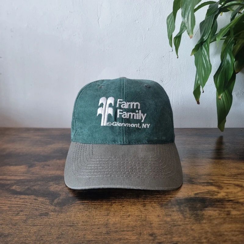 Vintage American baseball Hat Snapback cap one size adjustable dark green khaki farm family