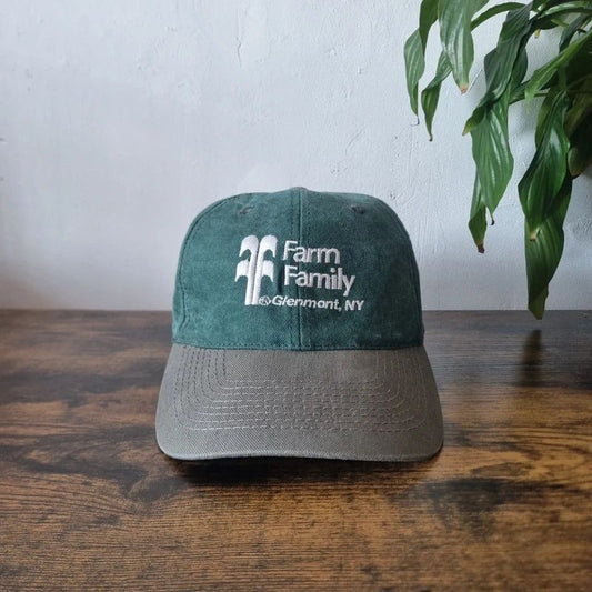 Vintage American baseball Hat Snapback cap one size adjustable dark green khaki farm family
