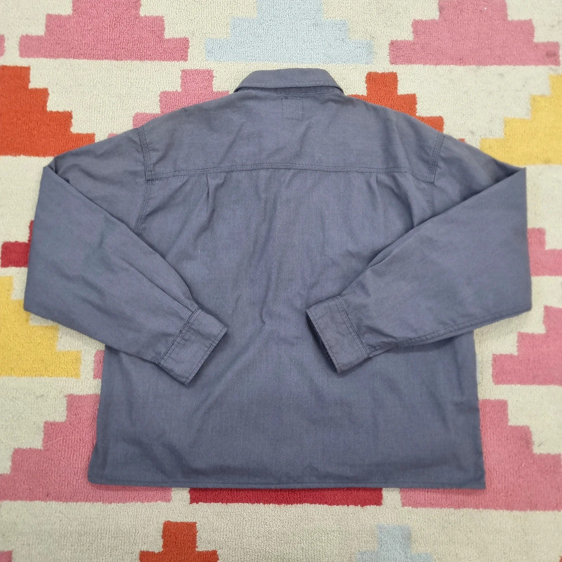 Carhartt FR Boxy Fit Cropped Shirt Long Sleeve large plain grey Button Up Skater Y2K