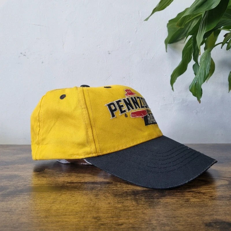 Vintage American Baseball Hat Snapback cap one size adjustable black yellow pennzoil racing