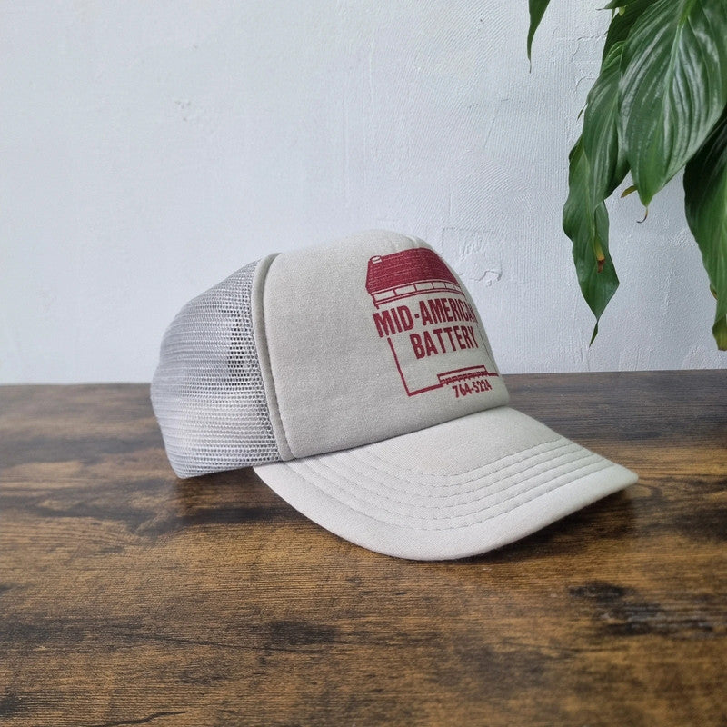 Vintage Mid American Battery Trucker Cap snapback hat grey one size adjustable mens