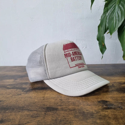 Vintage Mid American Battery Trucker Cap snapback hat grey one size adjustable mens