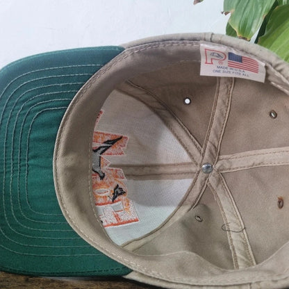 Vintage American Baseball Hat Snapback cap one size adjustable beige green Fowl
