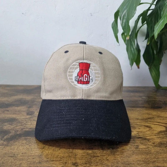 Vintage American Baseball Hat Snapback cap one size adjustable beige black Magid Glove