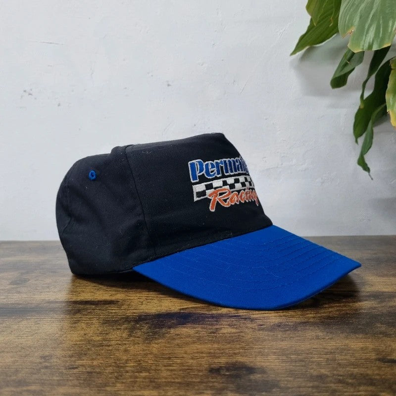 Vintage American Baseball Hat Snapback cap one size adjustable black blue permatex racing