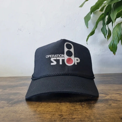 Vintage American Trucker Hat Snapback cap one size adjustable black operation stop