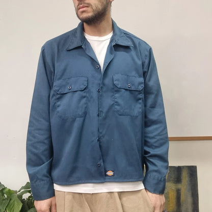 Vintage Dickies Boxy Fit Cropped Shirt Short Sleeve XL plain navy  Button Up Skater Y2K Surf