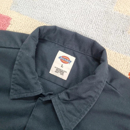 Vintage Dickies Boxy Fit Cropped Shirt long Sleeve large plain Black Button Up NY