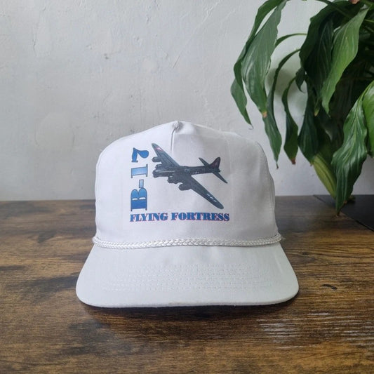Vintage American Trucker Hat Snapback cap one size  white plane B 17 flying fortress army