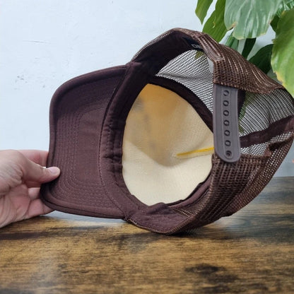 Vintage American Trucker Hat Snapback cap one size adjustable brown yellow quinn's