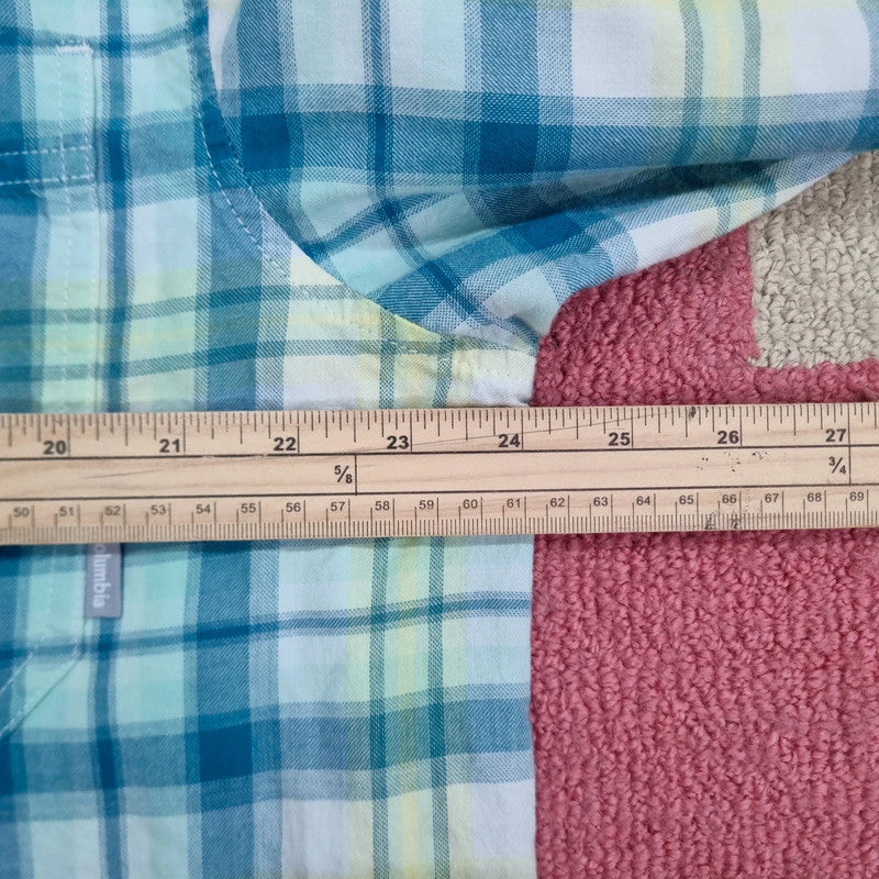 Vintage Columbia Boxy Fit Cropped Shirt Long Sleeve XL Check Blue Button Up Skater Y2K Surf