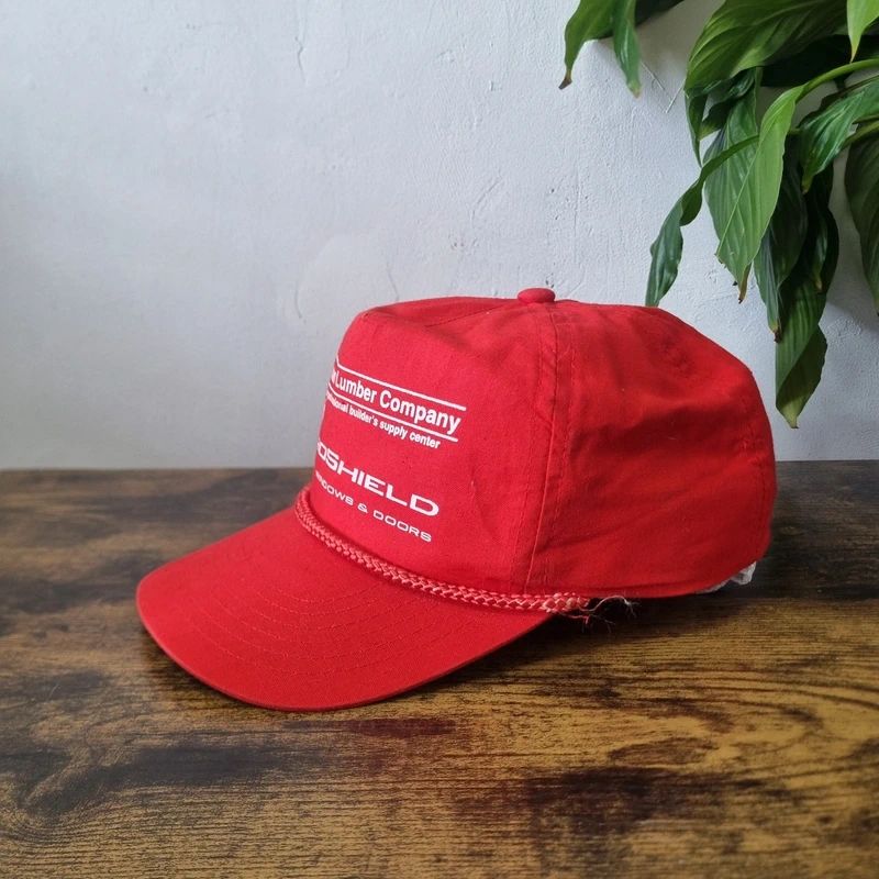 Vintage American Trucker Hat Snapback cap one size adjustable red Lyman Lumber hardware