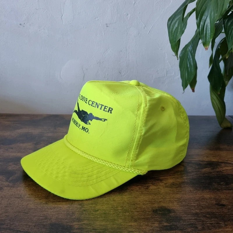 Vintage American Trucker Hat Snapback cap one size adjustable neon yellow Tom's dive centre
