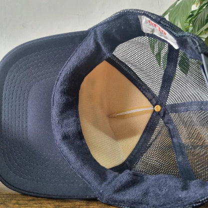 Vintage American Trucker Hat Snapback cap one size adjustable navy white truck Malt company