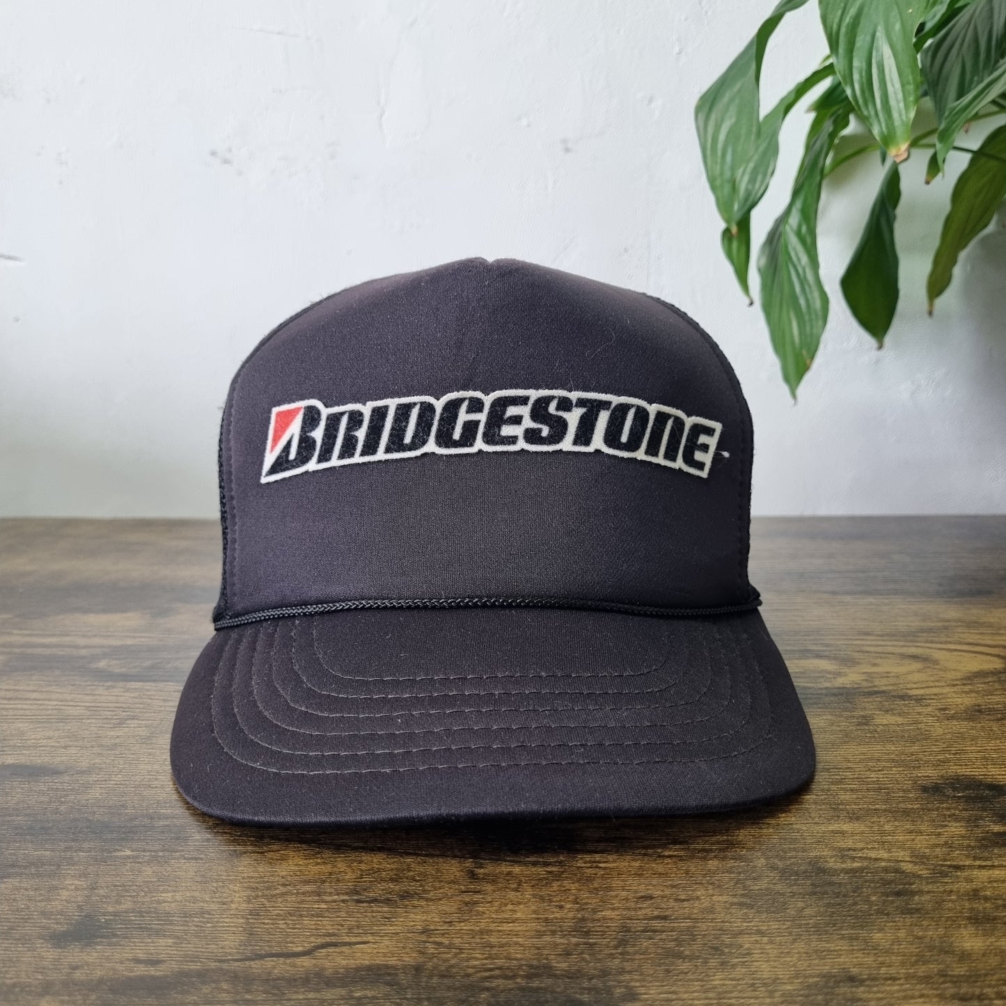 Vintage American Trucker Hat Snapback cap one size Bridgestone tire black