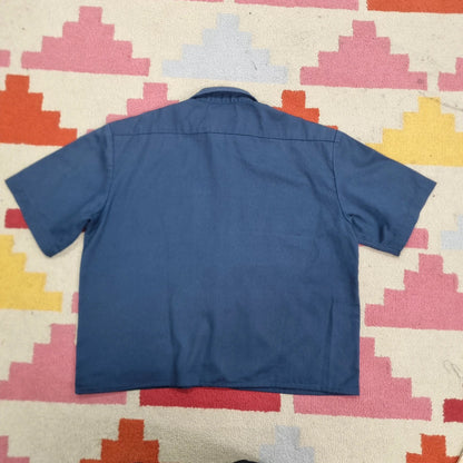 Vintage Dickies Boxy Fit Cropped Shirt Short Sleeve large plain Black Button Up Skater Y2K Surf