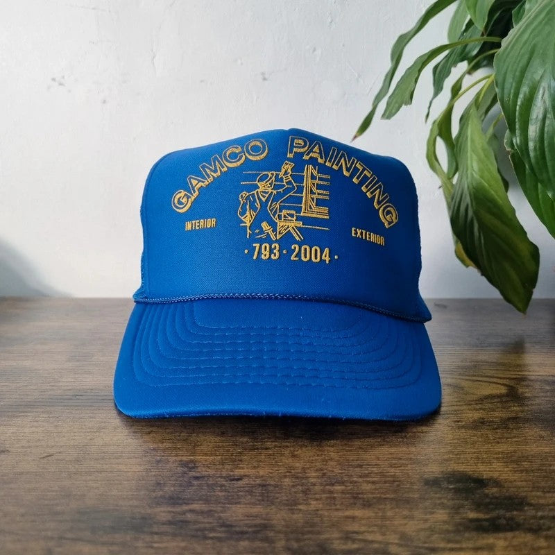 Vintage American Trucker Hat Snapback cap one size adjustable blue gamco painting