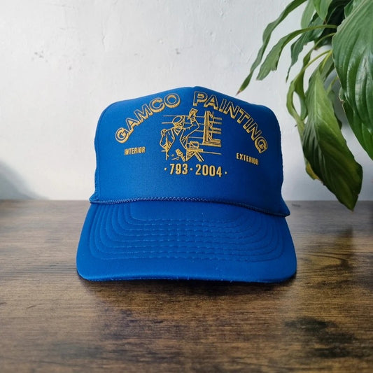 Vintage American Trucker Hat Snapback cap one size adjustable blue gamco painting