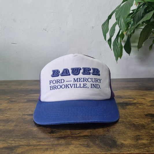 Vintage American Trucker Hat Snapback cap one size adjustable white blue Ford De