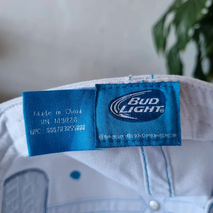 Vintage Bud light Baseball Hat Snapback cap one size adjustable white blue y2k
