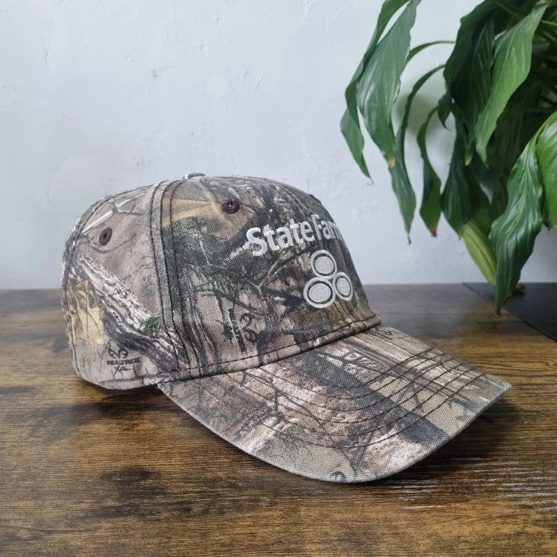 Vintage American Baseball Hat Snapback cap one size khaki green realtree camo state farm