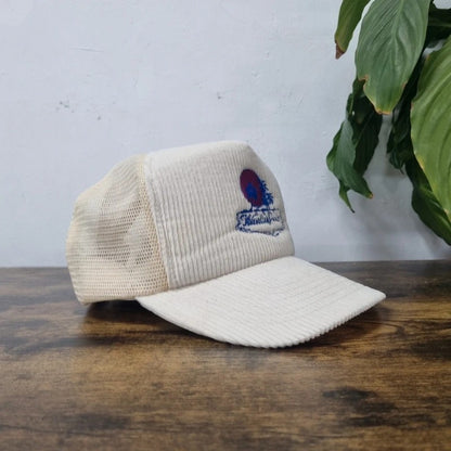 Vintage American Trucker Hat Snapback cap one size adjustable cream Hawaiian pool