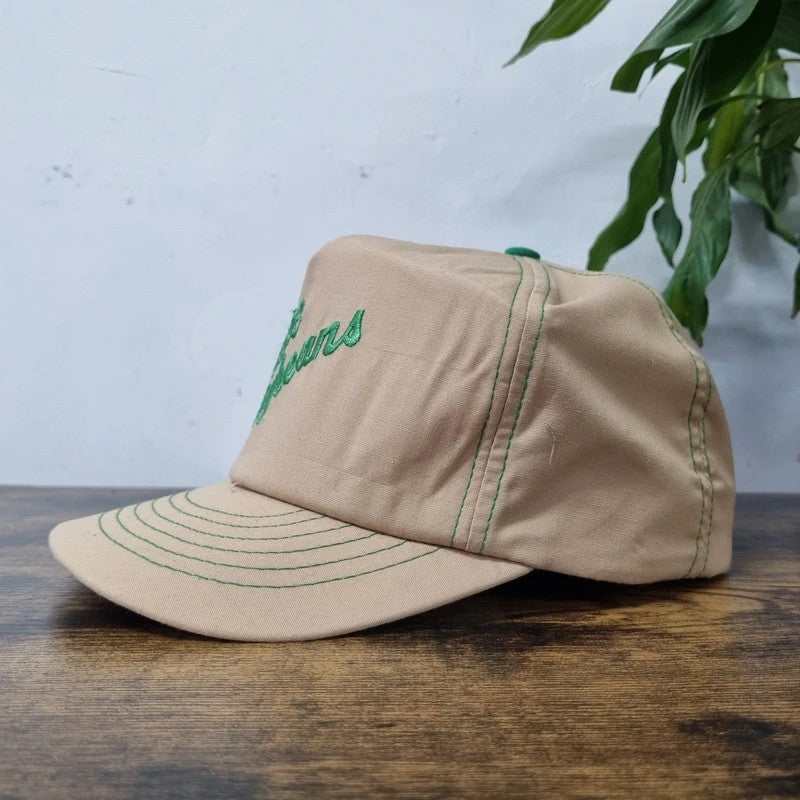 Vintage American Trucker Hat Snapback cap one size adjustable beige stine soyabean