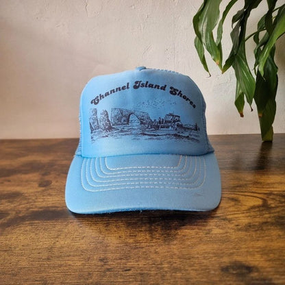 Vintage American Trucker Hat Snapback cap one size adjustable channel island light blue