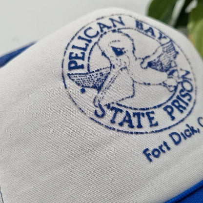 Vintage American Trucker Hat Snapback cap one size blue white Pelican bay statement prison