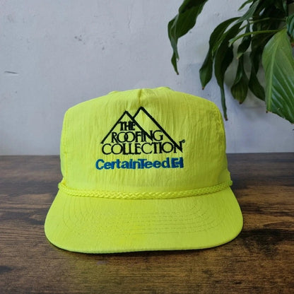Vintage American Trucker Hat Snapback cap one size adjustable neon yellow roofing collection